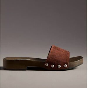 Chic Brown Suede Slide Sandals with Stud Details